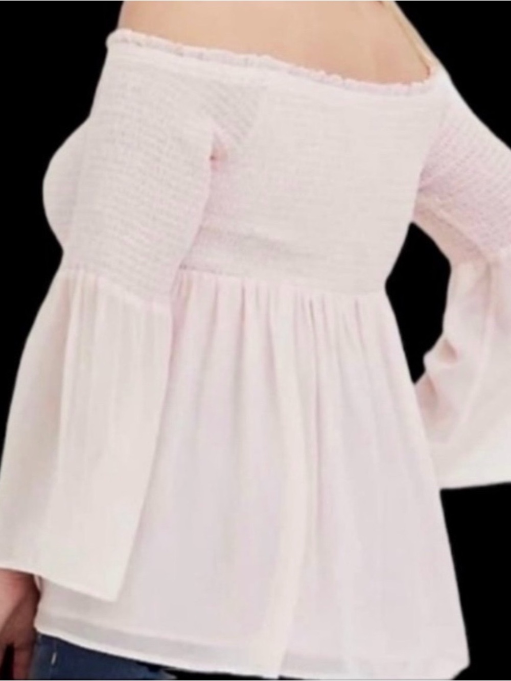 Light Pink Smocked Lace-Up Babydoll Blouse - Picture 4 of 10